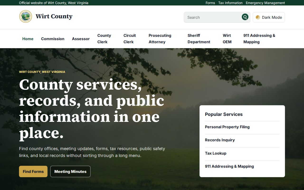 Wirt County property records hub with official links to records, tax, GIS, and addressing