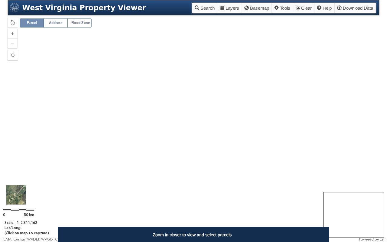 Wirt County parcel maps in the statewide viewer with parcel search and export controls